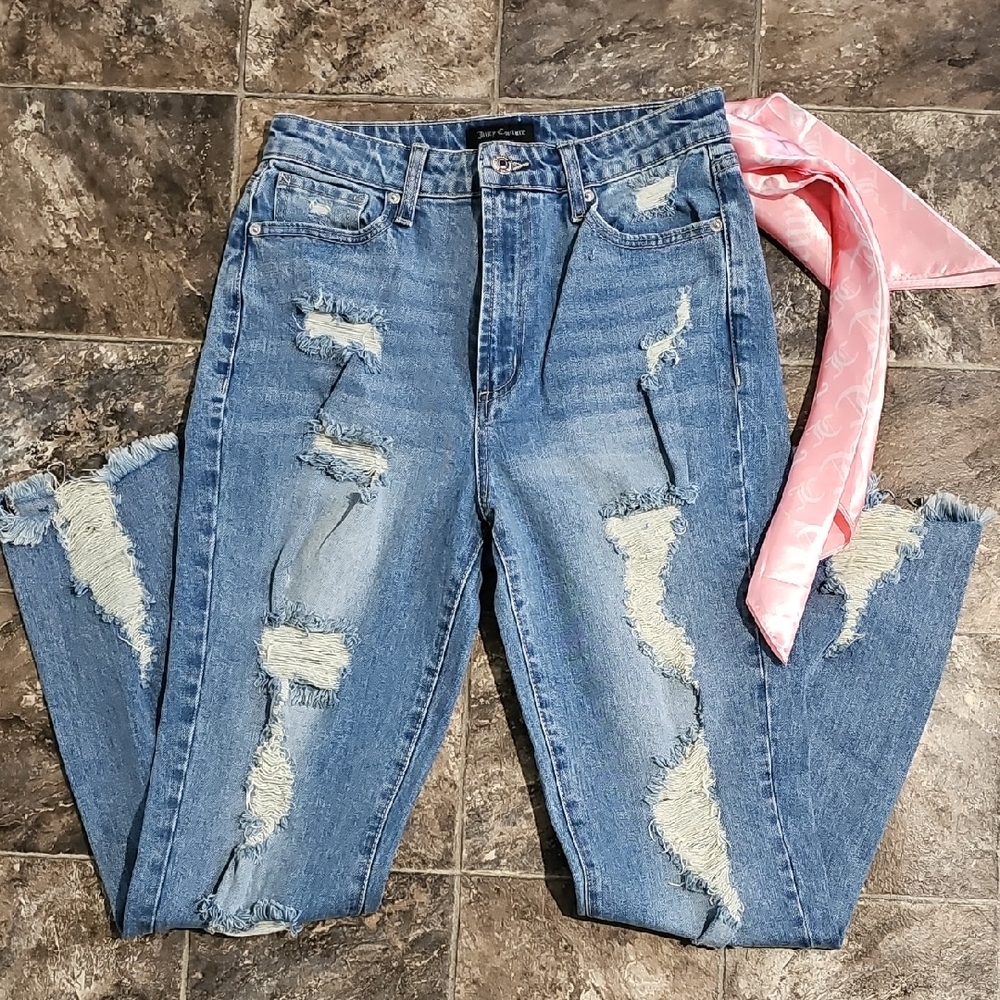 Juicy Couture Blue Distressed Jeans with Pink Detail